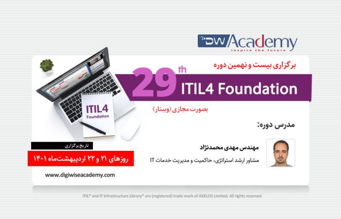 دیجی وایز آکادمی بیست و نهمین دوره ITIL4 Foundation خود را بصورت مجازی برگزار می‌نماید