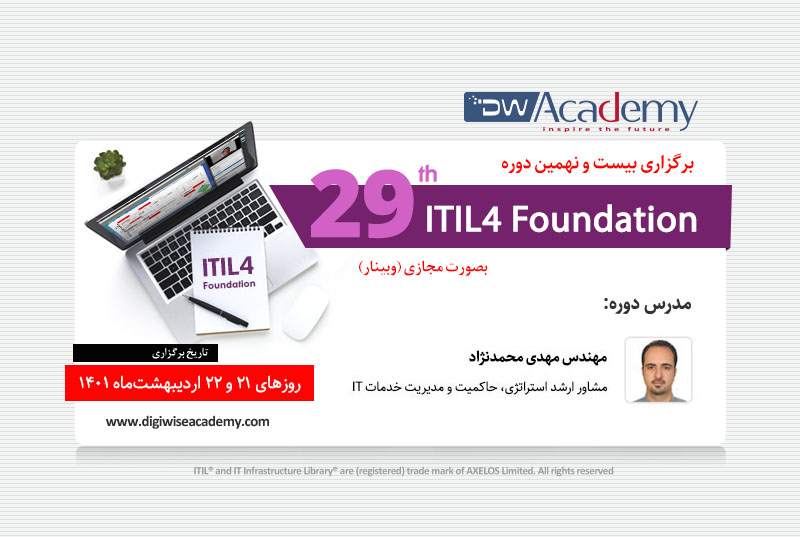 دیجی وایز آکادمی بیست و نهمین دوره ITIL4 Foundation خود را بصورت مجازی برگزار می‌نماید
